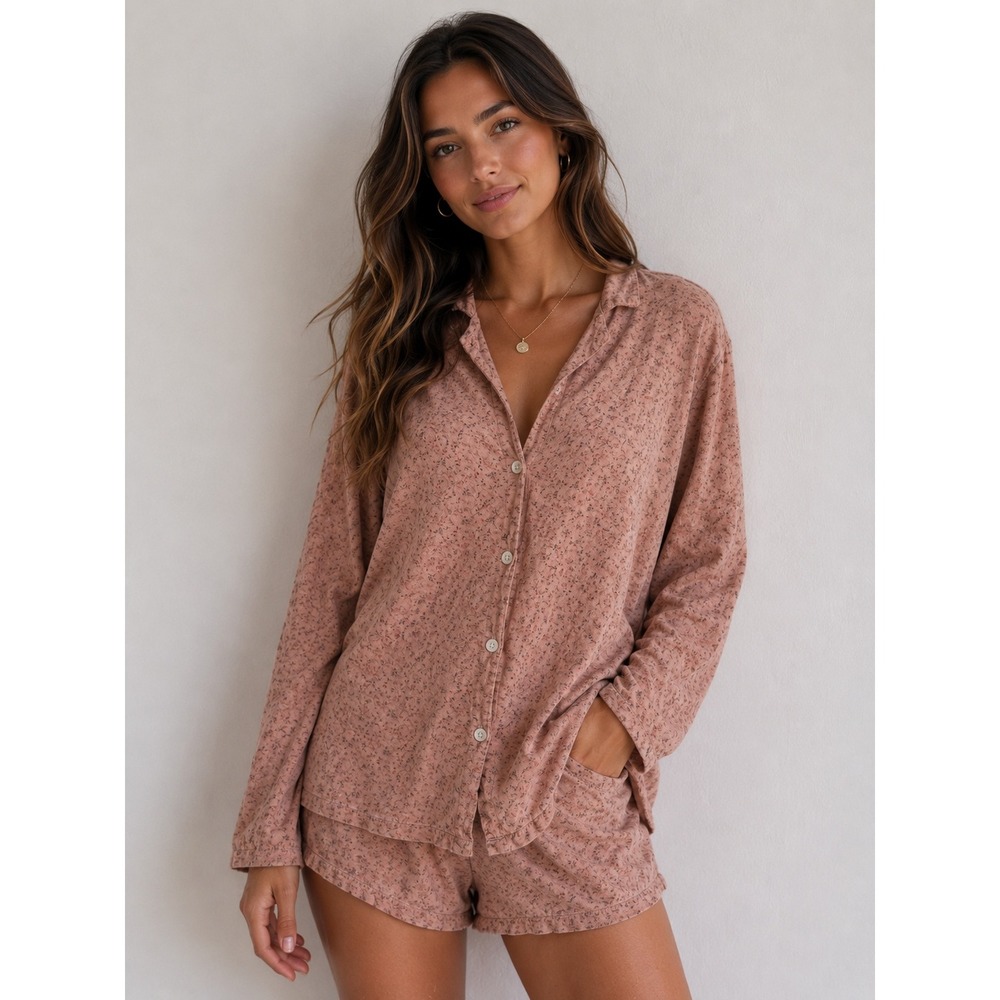 Oysho Pajama Floral Button Down Shirt Comfort Leisure Loungewear Soft Girl Girly
